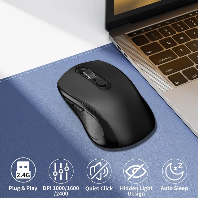 Alt view image 2 of 7 - Wireless Mouse Ergonomic, Silent Computer Mouse with Side Buttons - Black