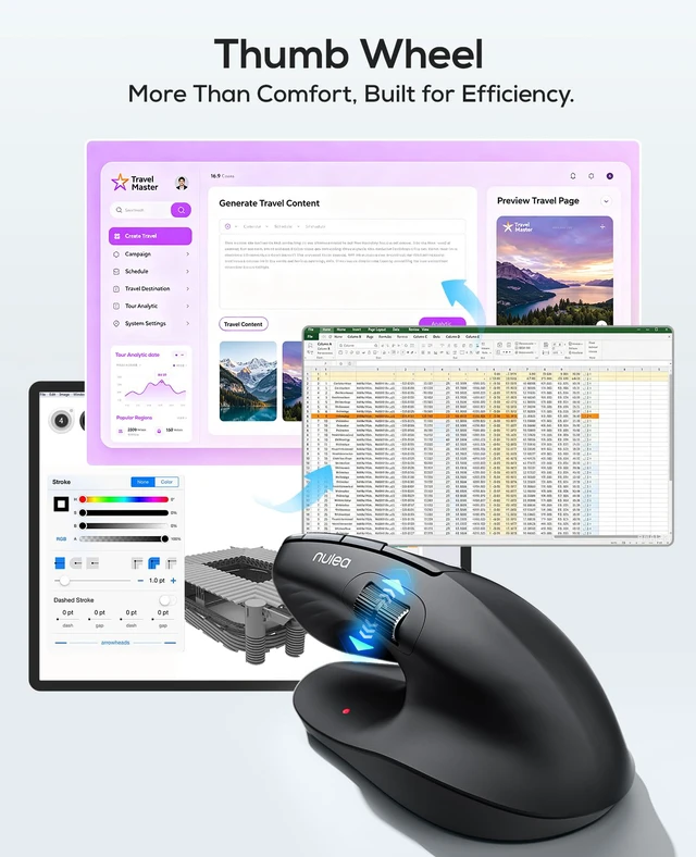 Alt view image 5 of 7 - Nulea Ergonomic Vertical Wireless Mouse with Horizontal Scroll Wheel