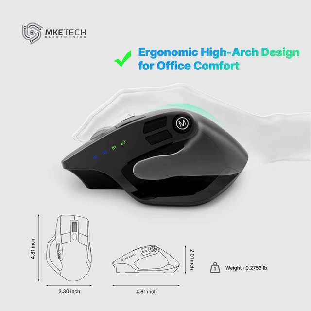 Alt view image 4 of 7 - Wireless Mouse, Bluetooth & 2.4GHz Ergonomic Silent Mouse