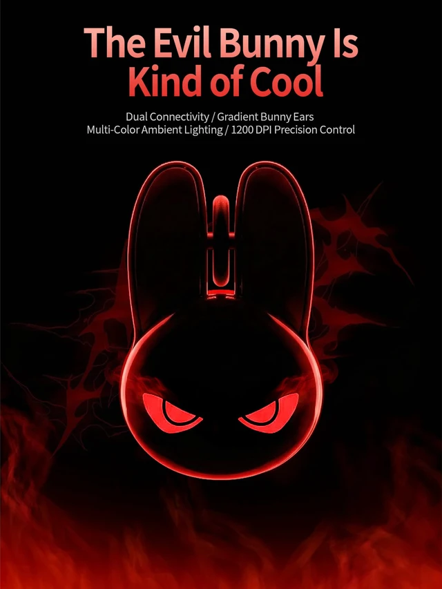 Alt view image 2 of 7 - Wireless Gaming Mouse, RGB Light Eyes, Evil Bunny Design, 2.4G/BT