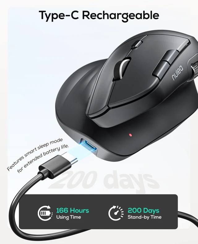 Alt view image 6 of 7 - Nulea Ergonomic Vertical Wireless Mouse with Horizontal Scroll Wheel
