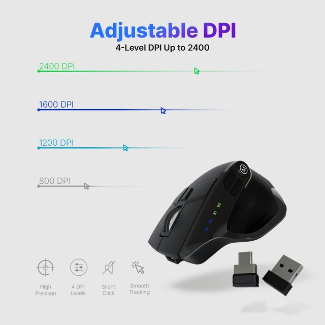 Alt view image 5 of 7 - Wireless Mouse, Bluetooth & 2.4GHz Ergonomic Silent Mouse
