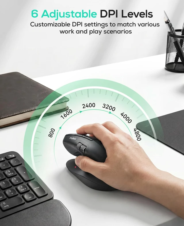 Alt view image 7 of 7 - Nulea Ergonomic Vertical Wireless Mouse with Horizontal Scroll Wheel