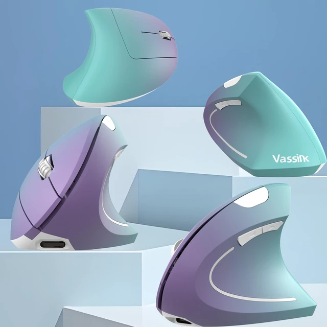 Alt view image 2 of 7 - Vassink Ergonomic Wireless Rechargeable Mouse,USB A+TypeC(2in 1) Connection, 800/1200/1600 DPI, 6 Buttons,2.4GHz Carpal Tunnel Vertical Mice, for Laptop, Desktop,MacBook