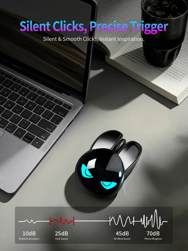 Alt view image 4 of 7 - Wireless Gaming Mouse, RGB Light Eyes, Evil Bunny Design, 2.4G/BT