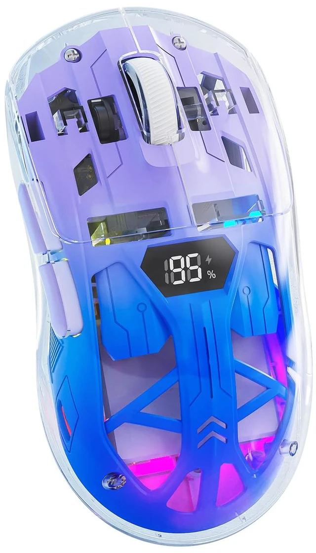 Main image of ZIYOU LANG A2 Transparent Wireless Gaming Mouse with Battery Level Display,Bluetooth/2.4G Wireless PC Mice,3D RGB Backlit,5 Million Clicks,PixArt 3212,up to 4000 DPI for Win/MAC,Purple