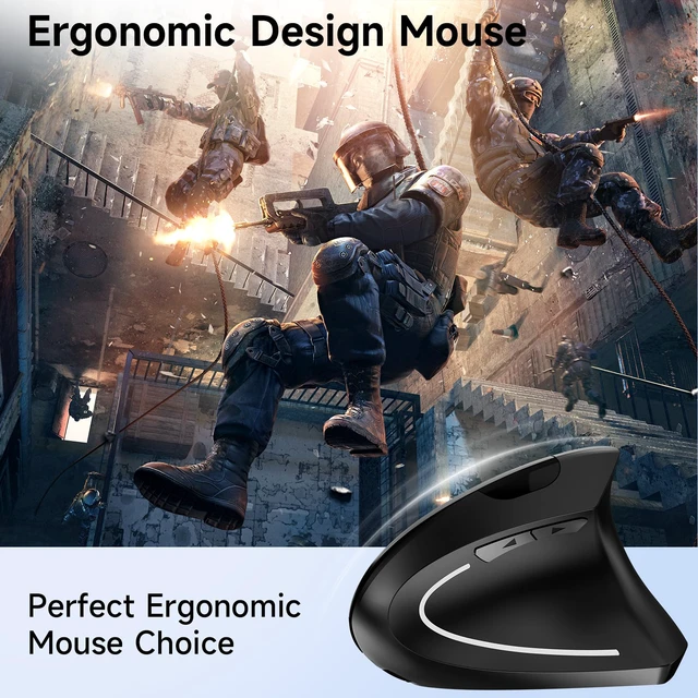 Alt view image 3 of 7 - Ergonomic Vertical Wireless Mouse Stylish Rechargeable 2.4G Optical Mice Cordless Mouse with USB Receiver, 800/1200 /1600 DPI, 5 Buttons for Laptop,PC,Mac,Computer (Black)