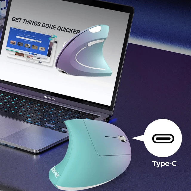 Alt view image 5 of 7 - Vassink Ergonomic Wireless Rechargeable Mouse,USB A+TypeC(2in 1) Connection, 800/1200/1600 DPI, 6 Buttons,2.4GHz Carpal Tunnel Vertical Mice, for Laptop, Desktop,MacBook