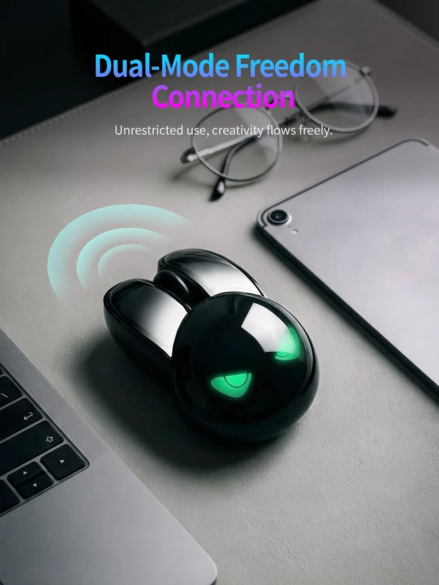 Alt view image 6 of 7 - Wireless Gaming Mouse, RGB Light Eyes, Evil Bunny Design, 2.4G/BT