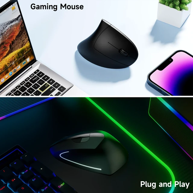 Alt view image 4 of 7 - Ergonomic Vertical Wireless Mouse Stylish Rechargeable 2.4G Optical Mice Cordless Mouse with USB Receiver, 800/1200 /1600 DPI, 5 Buttons for Laptop,PC,Mac,Computer (Black)