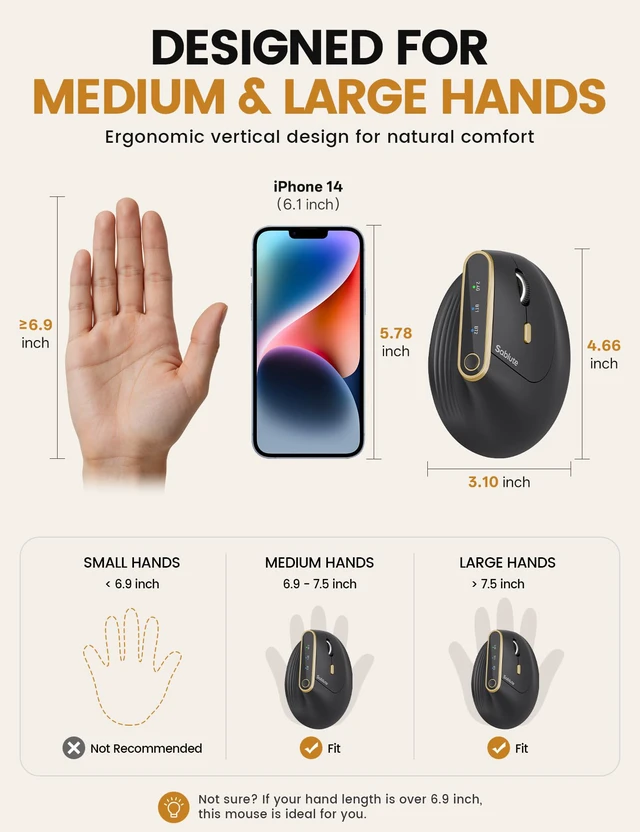 Alt view image 6 of 7 - SABLUTE Ergonomic Vertical Wireless Mouse with 3-Device Switching MAM4