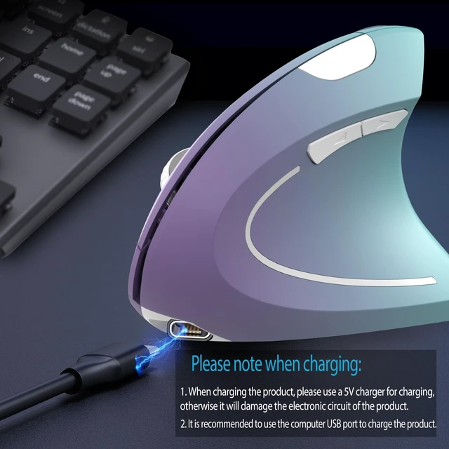 Alt view image 6 of 7 - Vassink Ergonomic Wireless Rechargeable Mouse,USB A+TypeC(2in 1) Connection, 800/1200/1600 DPI, 6 Buttons,2.4GHz Carpal Tunnel Vertical Mice, for Laptop, Desktop,MacBook