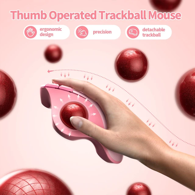 Alt view image 3 of 7 - seenda Wireless Trackball Mouse, Ergonomic Bluetooth Rollerball Mouse,Pink