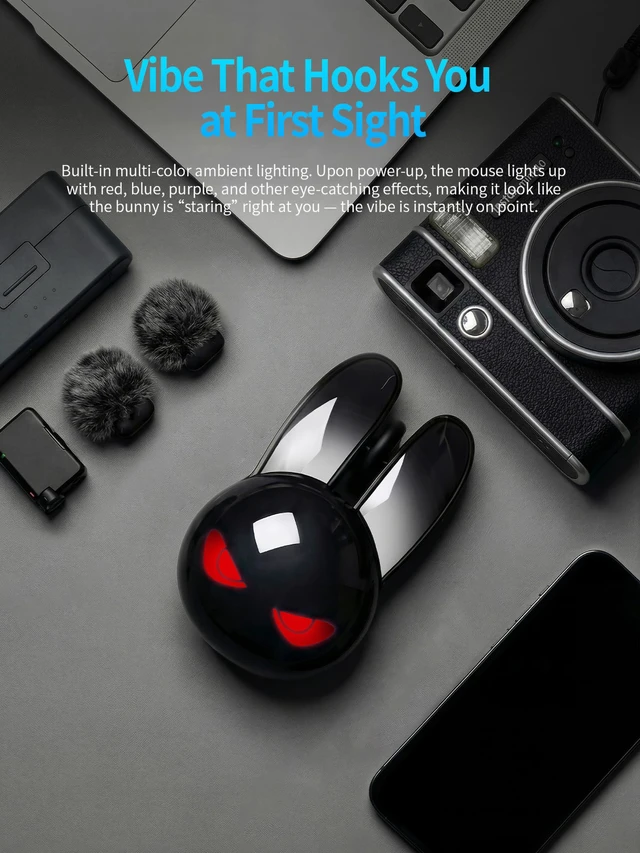 Alt view image 7 of 7 - Wireless Gaming Mouse, RGB Light Eyes, Evil Bunny Design, 2.4G/BT