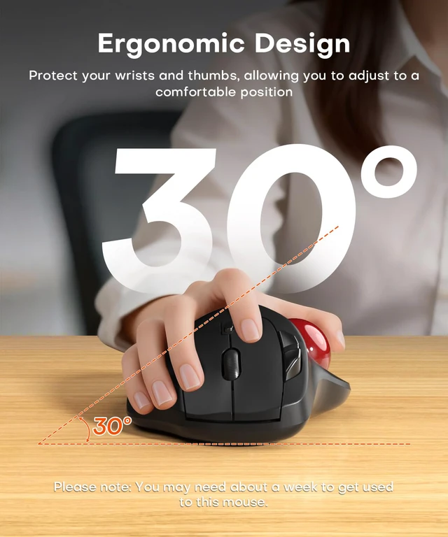 Alt view image 2 of 6 - Omikamo Ergonomic Wireless Trackball Mouse, Bluetooth & 2.4G, Red
