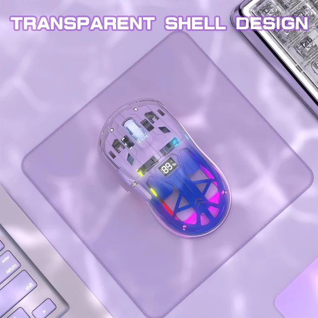Alt view image 4 of 7 - ZIYOU LANG A2 Transparent Wireless Gaming Mouse with Battery Level Display,Bluetooth/2.4G Wireless PC Mice,3D RGB Backlit,5 Million Clicks,PixArt 3212,up to 4000 DPI for Win/MAC,Purple