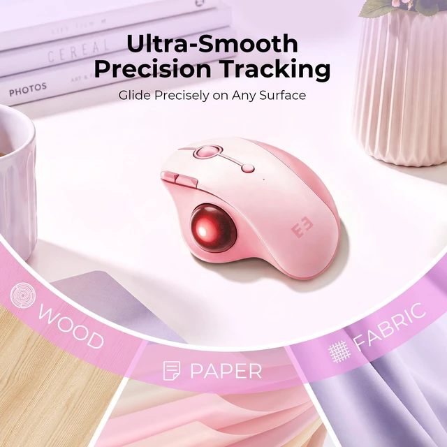Alt view image 5 of 7 - seenda Wireless Trackball Mouse, Ergonomic Bluetooth Rollerball Mouse,Pink