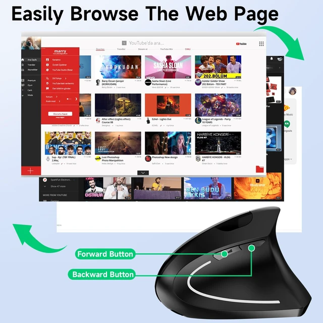 Alt view image 6 of 7 - Ergonomic Vertical Wireless Mouse Stylish Rechargeable 2.4G Optical Mice Cordless Mouse with USB Receiver, 800/1200 /1600 DPI, 5 Buttons for Laptop,PC,Mac,Computer (Black)
