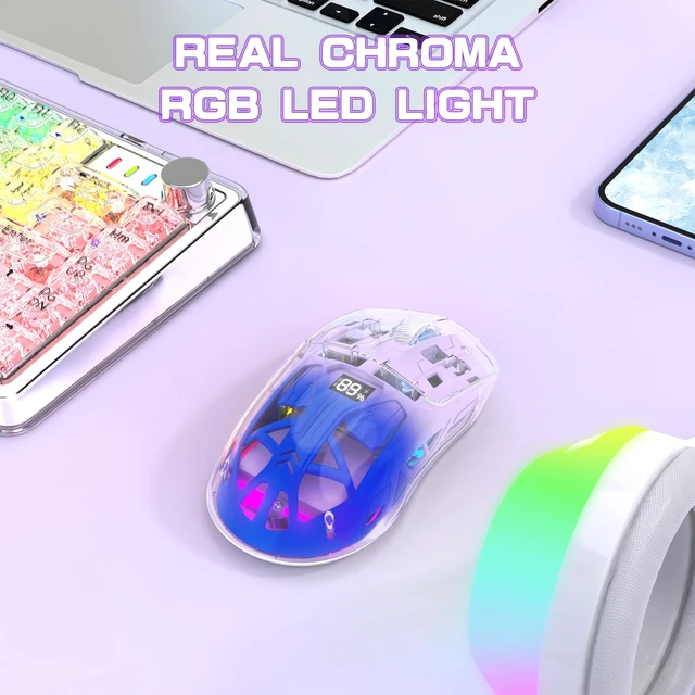 Alt view image 5 of 7 - ZIYOU LANG A2 Transparent Wireless Gaming Mouse with Battery Level Display,Bluetooth/2.4G Wireless PC Mice,3D RGB Backlit,5 Million Clicks,PixArt 3212,up to 4000 DPI for Win/MAC,Purple
