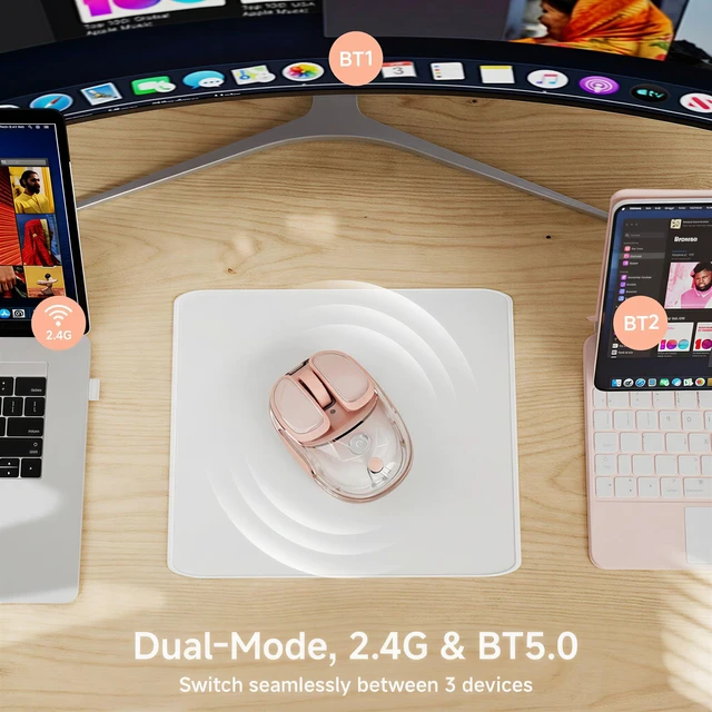 Alt view image 2 of 7 - Wireless Clear Mouse Dual Mode Bluetooth & 2.4G Silent Clicks Mice-Gradient