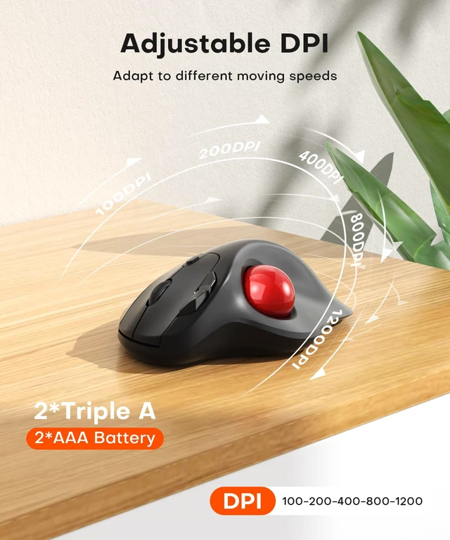Alt view image 4 of 6 - Omikamo Ergonomic Wireless Trackball Mouse, Bluetooth & 2.4G, Red