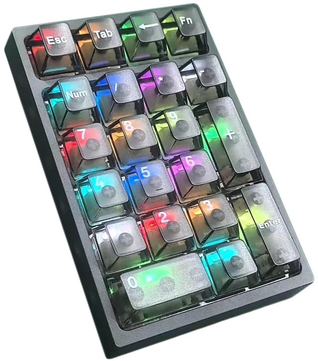 Main image of BOYI TD21 Hot Swappable Numpad,21 Keys Mini Numpad Portable Keypad Bluetooth 5.0/2.4GHz/Wired Number Pad Keyboard PBT Keycaps RGB Backlit Type-C Mini Keyboard(Black Transparent Keycaps)