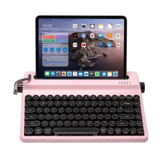 Alt view image 2 of 7 - YUNZII QL75 Wireless Typewriter Retro Mechanical Keyboard(Pink, Cocoa Cream V2 Switch), MOG Dye Sub PBT Keycaps(Pink Ice Cream)