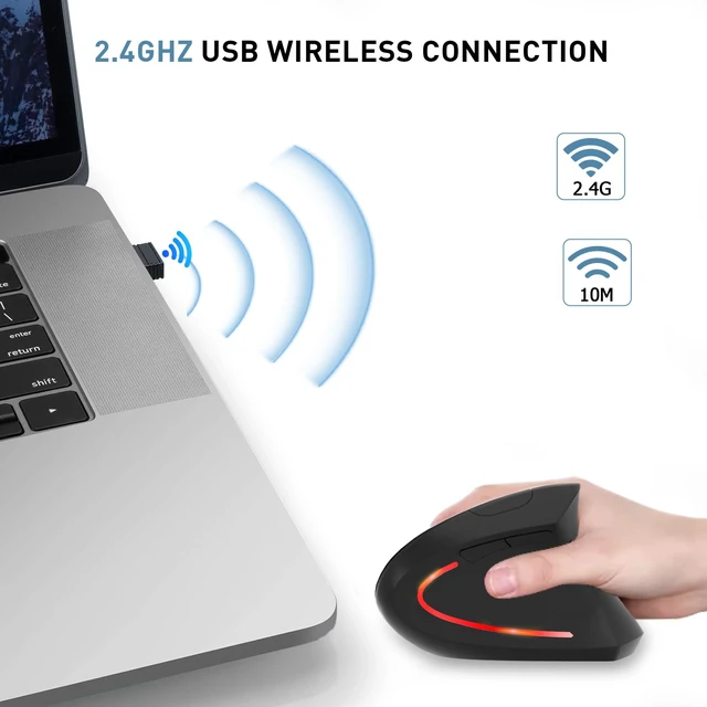 Alt view image 3 of 6 - Wireless Ergonomic Mouse, 2.4G Wireless Vertical Ergo Mouse, 800/1200/1600 Adjustable DPI,6 Buttons Ergonomic Mouse for Laptop/MacBook/PC/Desktop-Black