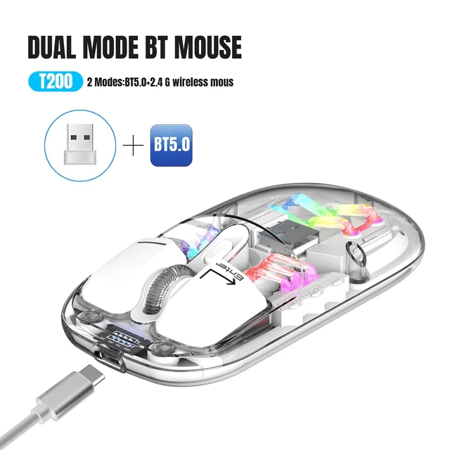 Alt view image 3 of 6 - Wireless Bluetooth Mouse, Transparent BT + 2.4G Dual-Mode Mechanical Mouse with Magnetic Top Cover, Rechargeable RGB Backlit Gaming Mouse for Gaming/Esports/Desktop/Laptops/Tablets (White)