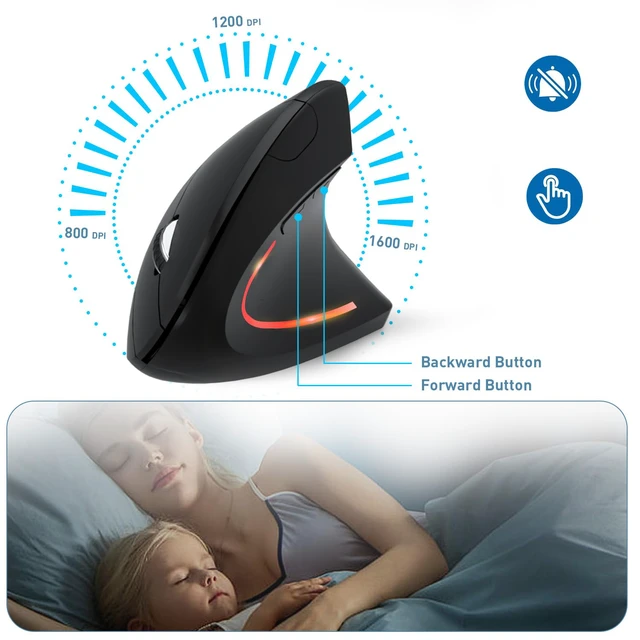 Alt view image 5 of 6 - Wireless Ergonomic Mouse, 2.4G Wireless Vertical Ergo Mouse, 800/1200/1600 Adjustable DPI,6 Buttons Ergonomic Mouse for Laptop/MacBook/PC/Desktop-Black