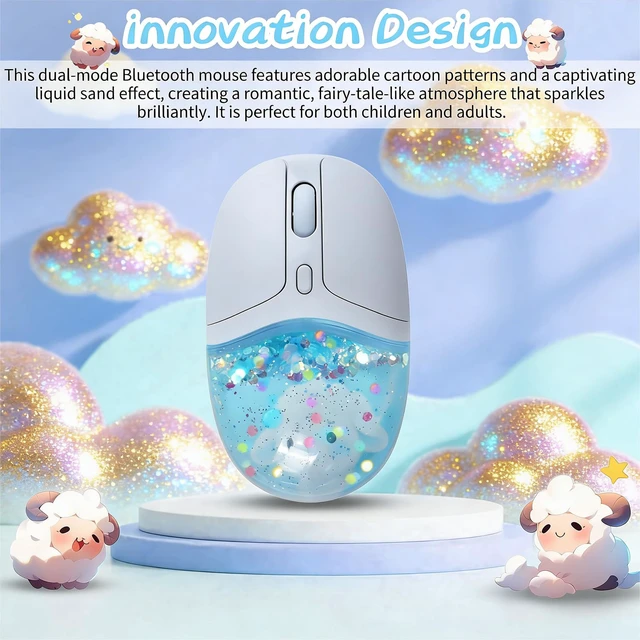 Alt view image 2 of 6 - elec Space Wireless Bluetooth Mouse -Cute Clear Aqua Design, Glitter Liquid Sand Water Mouse with Optical Precision, Silent Clicks, LED Breathing Light,Transparent Retro Style for Home Office (Blue)