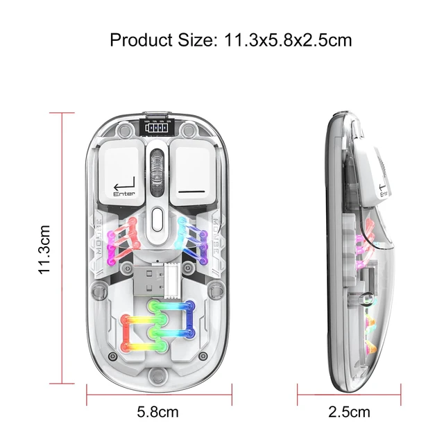 Alt view image 6 of 6 - Wireless Bluetooth Mouse, Transparent BT + 2.4G Dual-Mode Mechanical Mouse with Magnetic Top Cover, Rechargeable RGB Backlit Gaming Mouse for Gaming/Esports/Desktop/Laptops/Tablets (White)