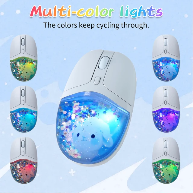 Alt view image 4 of 6 - elec Space Wireless Bluetooth Mouse -Cute Clear Aqua Design, Glitter Liquid Sand Water Mouse with Optical Precision, Silent Clicks, LED Breathing Light,Transparent Retro Style for Home Office (Blue)