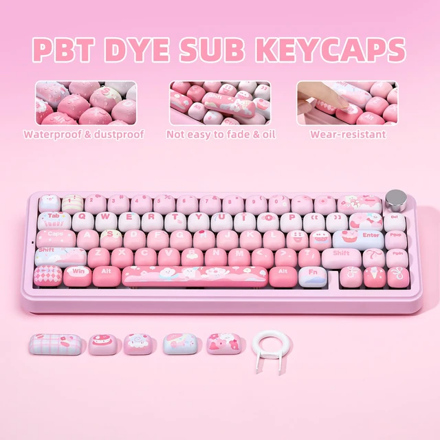 Alt view image 6 of 7 - YUNZII QL75 Wireless Typewriter Retro Mechanical Keyboard(Pink, Cocoa Cream V2 Switch), MOG Dye Sub PBT Keycaps(Pink Ice Cream)