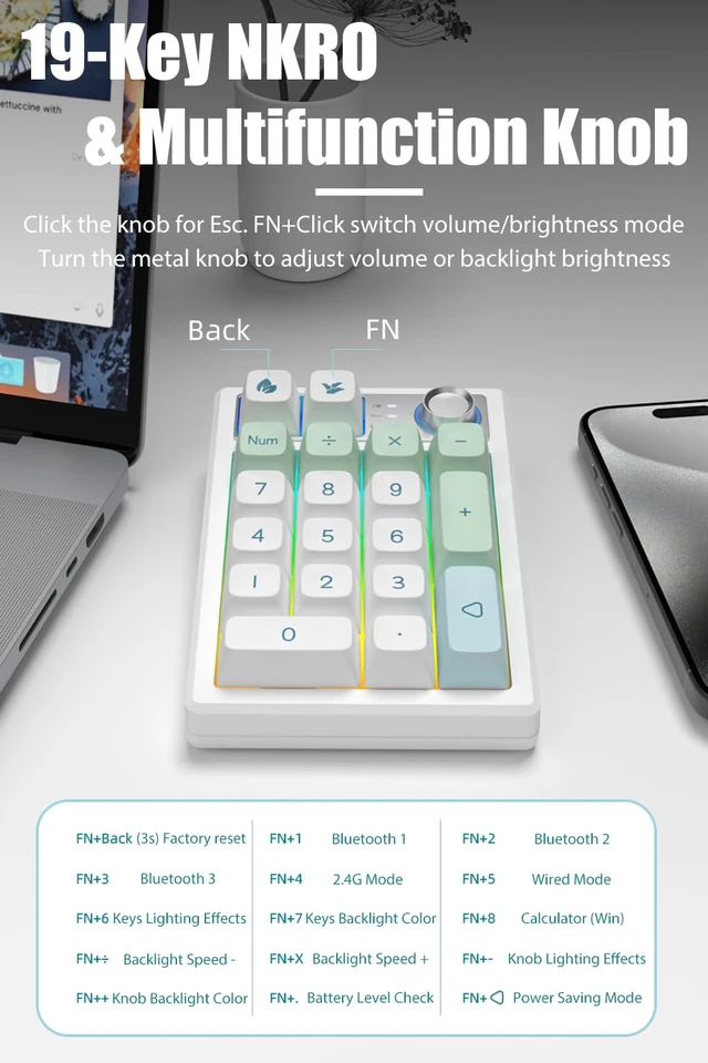 Alt view image 6 of 7 - Gasket Creamy Mechanical Numpad Programmable Keypad RGB LED Backlit
