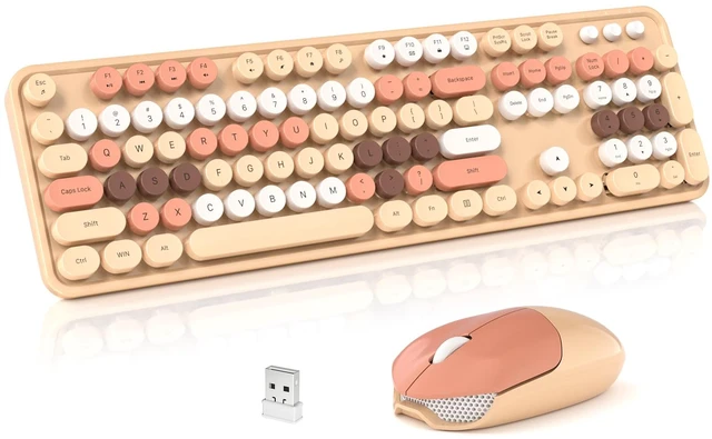 Main image of Wireless Keyboard and Mouse Combo, 2.4GHz Retro Full-Size Typewriter Keyboard with Number Pad and Wireless Mouse for PC/Laptop/Desktop/Windows (Milk Tea Colorful)