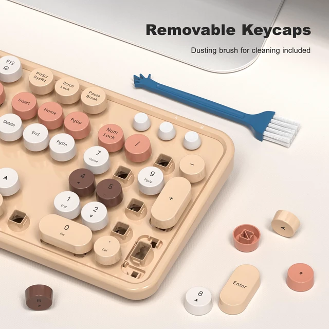Alt view image 4 of 7 - Wireless Keyboard and Mouse Combo, 2.4GHz Retro Full-Size Typewriter Keyboard with Number Pad and Wireless Mouse for PC/Laptop/Desktop/Windows (Milk Tea Colorful)