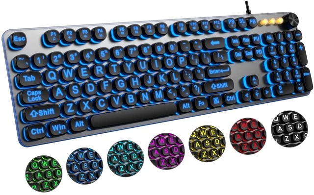 Main image of QUASIO Large Print Backlit Keyboard with 7-Color Backlit, Wired USB Lighted Computer Keyboards Oversize Letters Keys Easy to See, Illuminated Keyboard for PC, Laptop,Windows Desktop