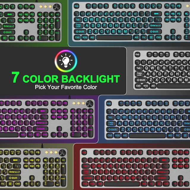 Alt view image 3 of 6 - QUASIO Large Print Backlit Keyboard with 7-Color Backlit, Wired USB Lighted Computer Keyboards Oversize Letters Keys Easy to See, Illuminated Keyboard for PC, Laptop,Windows Desktop
