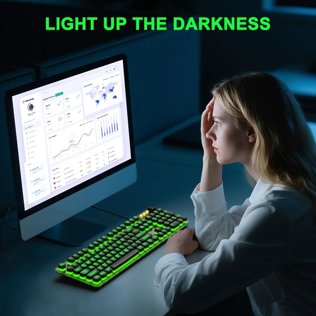 Alt view image 5 of 6 - QUASIO Large Print Backlit Keyboard with 7-Color Backlit, Wired USB Lighted Computer Keyboards Oversize Letters Keys Easy to See, Illuminated Keyboard for PC, Laptop,Windows Desktop