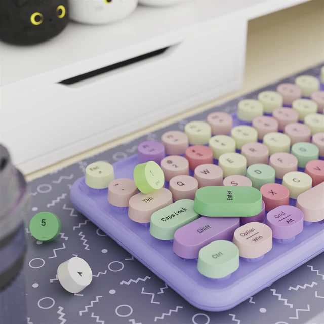 Alt view image 3 of 6 - Colorful Wireless Keyboard and Mouse Combo Purple Colorful
