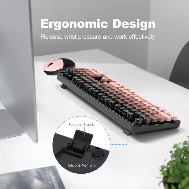 Alt view image 4 of 7 - MOFII Wireless Keyboard and Mouse Combo, Full Size 2.4G Plug and Play Typewriter Retro Round Computer Keyboard and Mouse Set for Windows, Computer, Desktop, PC, Notebook - (BlackBerry Gradient)