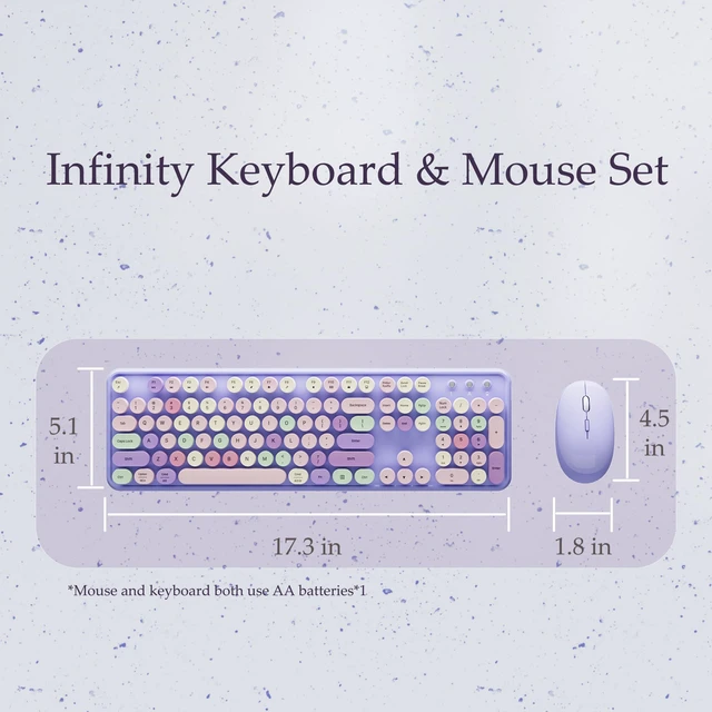 Alt view image 6 of 6 - Colorful Wireless Keyboard and Mouse Combo Purple Colorful