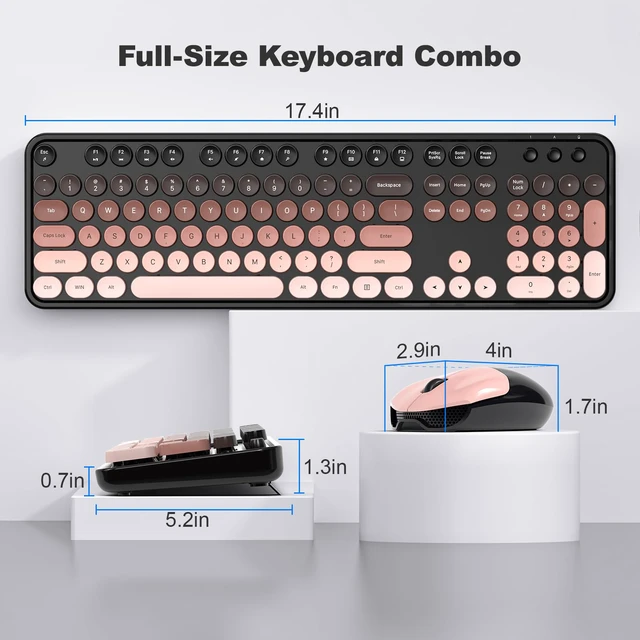 Alt view image 7 of 7 - MOFII Wireless Keyboard and Mouse Combo, Full Size 2.4G Plug and Play Typewriter Retro Round Computer Keyboard and Mouse Set for Windows, Computer, Desktop, PC, Notebook - (BlackBerry Gradient)