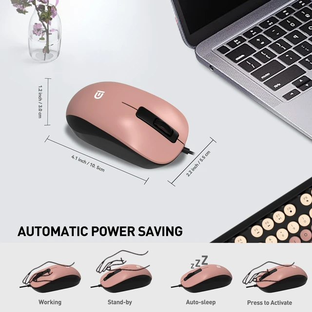 Alt view image 4 of 7 - FOPETT 8870P Wired Keyboard and Mouse Combo - Full-Sized Computer Keyboards with 104 Round Keys Retro Typewriter Mouse and Keyboard for PC Windows Desktop Laptop - Black-Berry Colorful