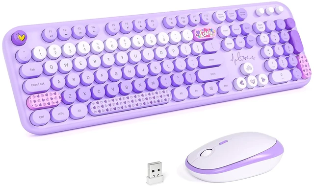 Main image of MOFII Wireless Keyboard and Mouse Combo, Full-Size Retro Typewriter-Style Wireless Keyboard with Optical Mouse for Computer/Laptop/Windows/Mac (Purple Mixed)