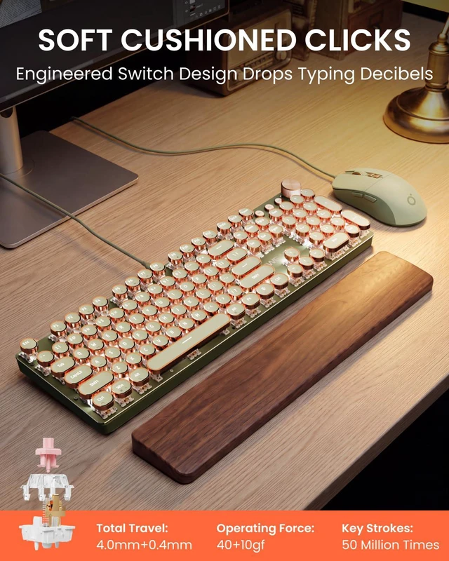 Alt view image 2 of 7 - Wired Typewriter Keyboard and Mouse Combo, Low Noise Pink Switch-Green