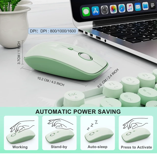 Alt view image 4 of 7 - FOPETT Wireless Keyboard and Mouse Combo, 104 Keys Full-Sized 2.4 GHz Round Keycap Colorful Keyboards, USB Receiver Plug and Play, for Windows, Mac, PC, Laptop, Desktop (GradientGreen)