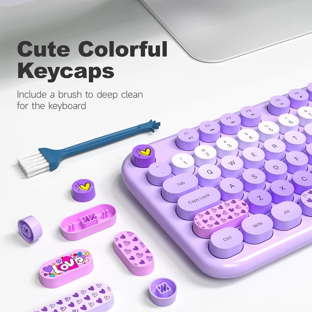 Alt view image 5 of 7 - MOFII Wireless Keyboard and Mouse Combo, Full-Size Retro Typewriter-Style Wireless Keyboard with Optical Mouse for Computer/Laptop/Windows/Mac (Purple Mixed)
