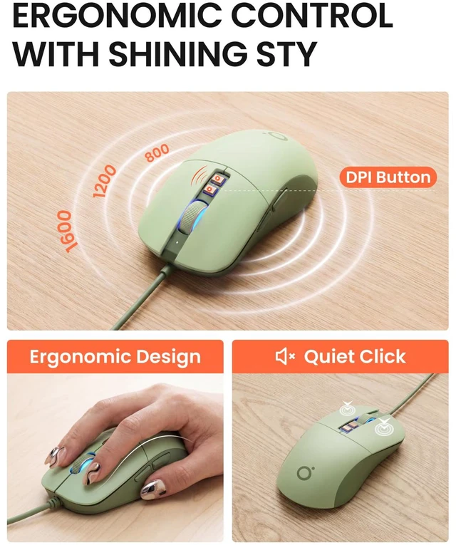 Alt view image 6 of 7 - Wired Typewriter Keyboard and Mouse Combo, Low Noise Pink Switch-Green
